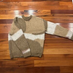 Obey Men's Brown and Cream Mohair knit Sweater